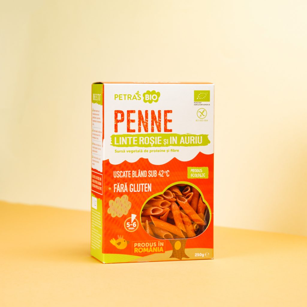 Petras Bio-Penne linte rosie si in auriu 1